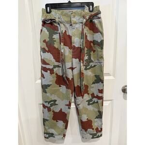 Zara Camouflage Paperbag Pants Khaki Chino Green Size 6 Skater Loose Fit
